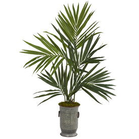 51" Kentia Artificial Palm Tree in Vintage Metal Planter