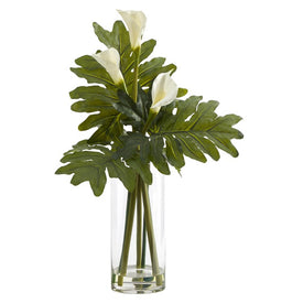 29" Calla Lily and Philo Artificial Arrangement in Glass Vase