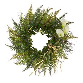 23" Assorted Fern and Calla Lily Artificial Wreath