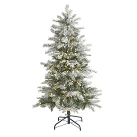 5' Slim Flocked Nova Scotia Spruce Artificial Christmas Tree with 150 Warm White LED Lights and 433 Bendable Branches