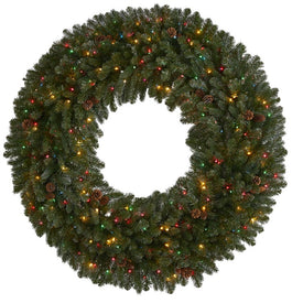 5' Giant Flocked Artificial Christmas Wreath with 280 Multi-Colored Lights, Glitter and Pine Cones
