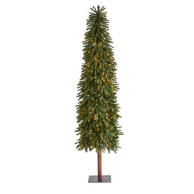 7' Grand Alpine Artificial Christmas Tree with 400 Clear Lights and 950 Bendable Branches on Natural Trunk
