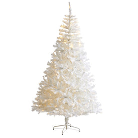 8' White Artificial Christmas Tree with 1500 Bendable Branches and 450 LED Lights