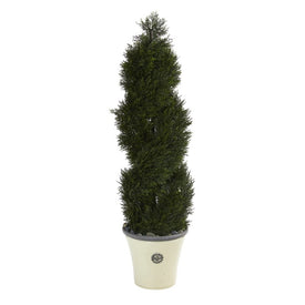 52" Double Pond Cypress Spiral Topiary Artificial Tree in Planter UV-Resistant (Indoor/Outdoor