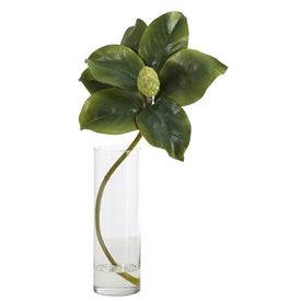 18" Magnolia Artificial Plant in Glass Planter