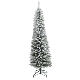 6' Flocked Pencil Artificial Christmas Tree with 438 Bendable Branches