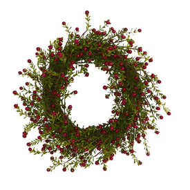16" Boxwood and Berries Artificial Wreath