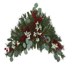 28" Eucalyptus and Pine Artificial Swag with Berries and Pine Cones