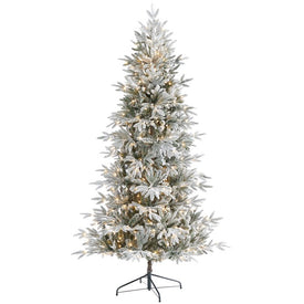 7.5' Flocked Manchester Spruce Artificial Christmas Tree with 450 Lights and 949 Bendable Branches