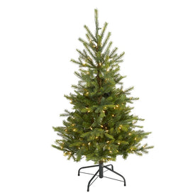 4' North Carolina Spruce Artificial Christmas Tree with 100 Clear Lights and 207 Bendable Branches