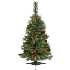 3' White Mountain Pine Artificial Christmas Tree with 50 Clear LED Lights and Pine Cones