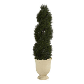 58" Double Pond Cypress Spiral Topiary Artificial Tree in Planter UV-Resistant (Indoor/Outdoor