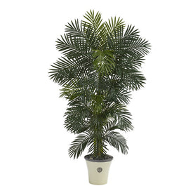 74" Golden Cane Artificial Palm Tree in Decorative Planter