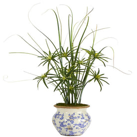 3.5' Cyperus and Grass Artificial Plant in Vintage Floral Planter