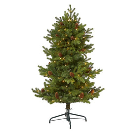 4' Yukon Mountain Fir Artificial Christmas Tree with 100 Clear Lights, Pine Cones and 386 Bendable Branches