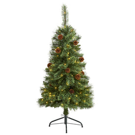 4' White Mountain Pine Artificial Christmas Tree with 100 Clear LED Lights and Pine Cones