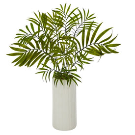 18" Mini Areca Palm Artificial Plant in White Planter