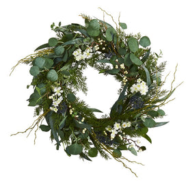 24" Eucalyptus, Dancing Daisy and Mixed Greens Artificial Wreath