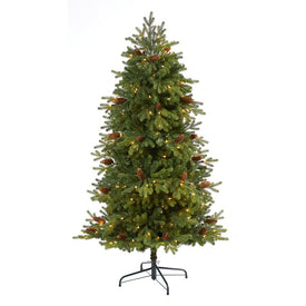 5.5' Yukon Mountain Fir Artificial Christmas Tree with 250 Clear Lights, Pine Cones and 800 Bendable Branches