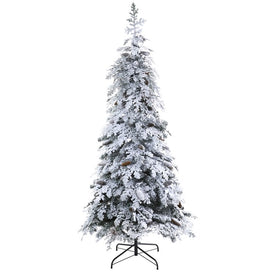 7' Flocked Montana Down Swept Spruce Artificial Christmas Tree with Pinecones and 400 LED Lights