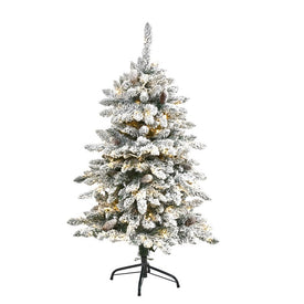 4' Flocked Livingston Fir Artificial Christmas Tree with Pine Cones and 150 Clear Warm LED Lights