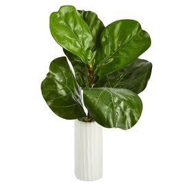 20" Fiddle Leaf Artificial Plant in White Planter