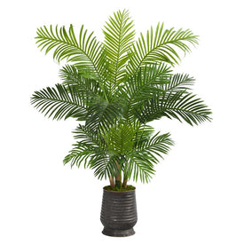 62" Hawaii Palm Artificial Tree in Ribbed Metal Planter