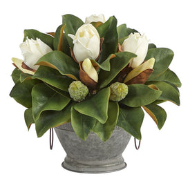 13" Magnolia Artificial Bud Plant in Vintage Bowl with Copper Trimming