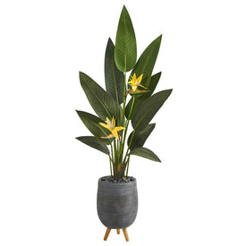 50" Bird of Paradise Artificial Plant in Gray Planter with Stand (Real Touch