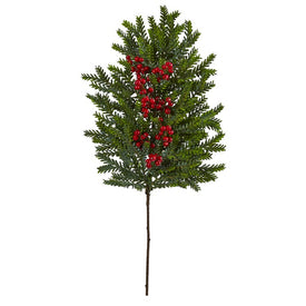 34" Pine and Berries Artificial Hanging Plant (Set of 3