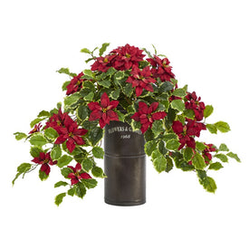 21" Poinsettia and Variegated Holly Artificial Plant in Decorative Planter (Real Touch