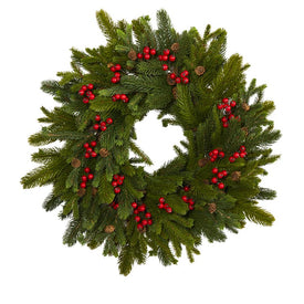 22" Pine, Pinecone and Berry Artificial Wreath