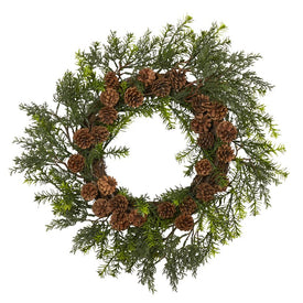 22" Cedar, Grass and Pine Cone Artificial Wreath UV-Resistant (Indoor/Outdoor