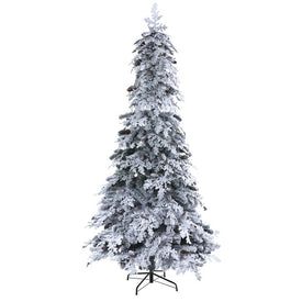 8' Flocked Montana Down Swept Spruce Artificial Christmas Tree with Pinecones and 500 LED Lights