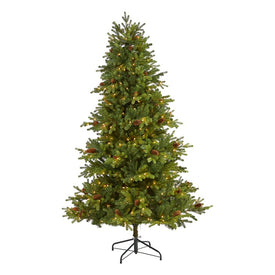 6.5' Yukon Mountain Fir Artificial Christmas Tree with 450 Clear Lights, Pine Cones and 1236 Bendable Branches