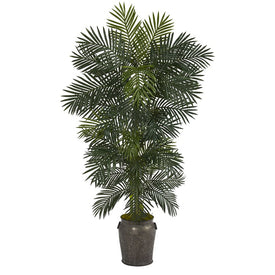 6.5' Golden Cane Artificial Palm Tree in Metal Planter