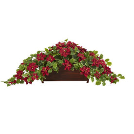 51" Poinsettia and Variegated Holly Artificial Plant in Decorative Planter (Real Touch
