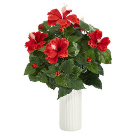 20" Hibiscus Artificial Plant Artificial Plant in White Planter