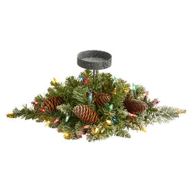 16" Flocked Artificial Christmas Pine Candelabrum with 35 Multi-Colored Lights and Pine Cones