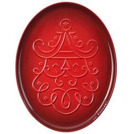 Noel Collection Oval Santa Cookie Platter - Cerise with Embossed Design