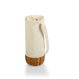 Malbec Insulated Canvas and Willow Wine Bottle Basket, Beige Canvas