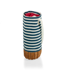 Malbec Insulated Canvas and Willow Wine Bottle Basket, Navy Blue & White Stripe