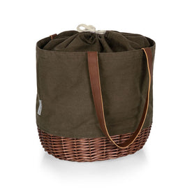 Coronado Canvas and Willow Basket Tote, Khaki Green with Beige Accents