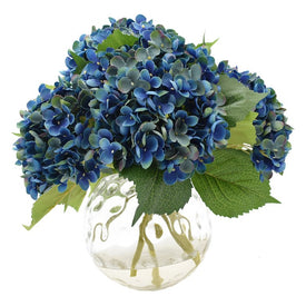 16" Artificial Blue Hydrangeas in Glass Vase with Acrylic Water