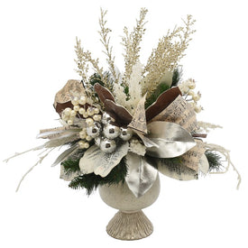 23" Artificial Holiday Floral Arrangement with Music Note Ribbon in Silver Pot
