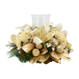 14" Artificial Floral Centerpiece with Hurricane Candle