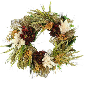 22" Wreath with Fall Colors and Burlap Ribbon