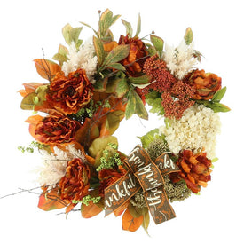 28" Wreath with Fall Colors and Thankful Ribbon