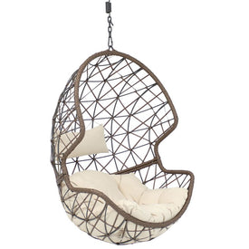 Danielle Resin Wicker Hanging Egg Chair with Cushions - Cream