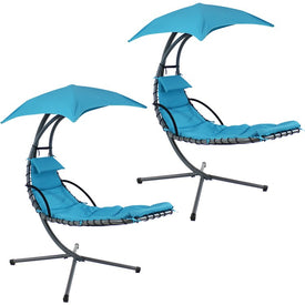80" Floating Chaise Lounge Chair Swings with Umbrella Set of 2- Teal